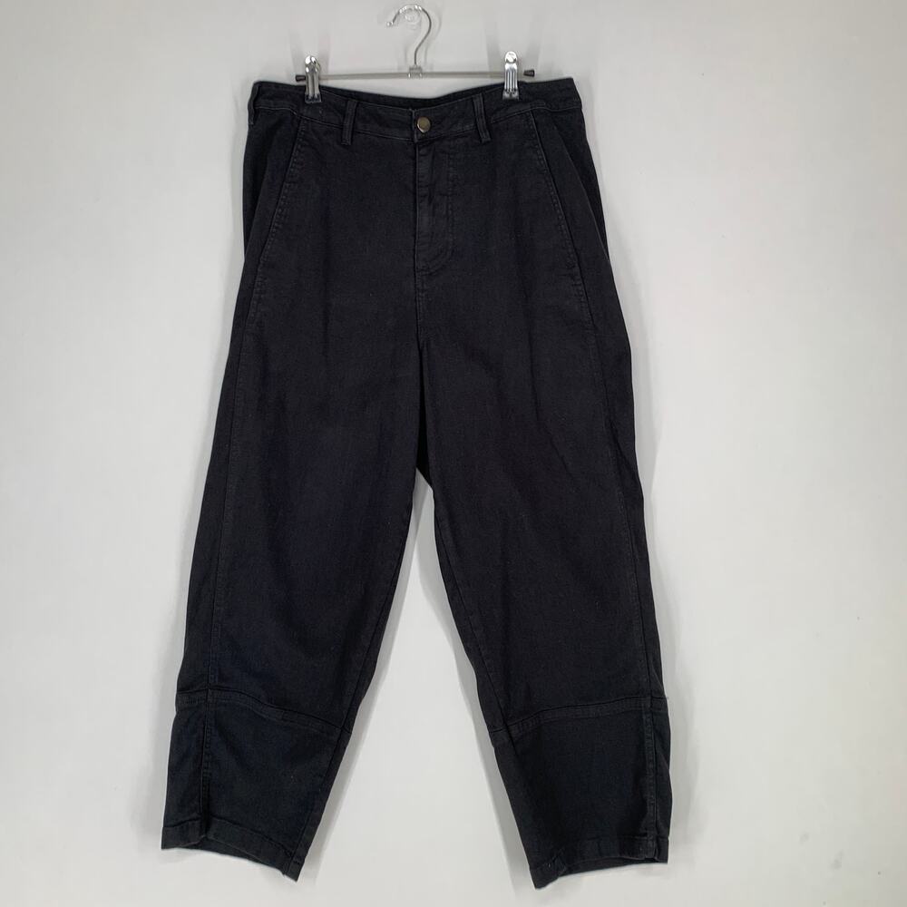 Quince Women Pants 14 Black Organic Stretch Cotton Twill Straight Crop 26.5